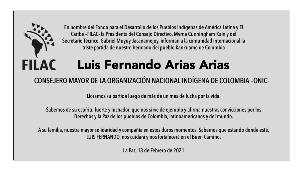 Condolencias a Luis Fernando Arias