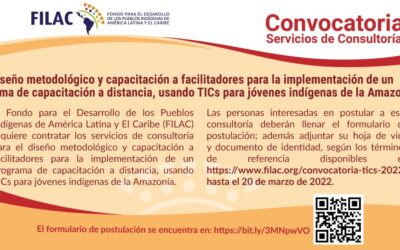 Convocatoria: Consultoría para el diseño metodológico y capacitación a facilitadores para la implementación de un programa de capacitación a distancia, usando TICs para jóvenes indígenas de la Amazonía