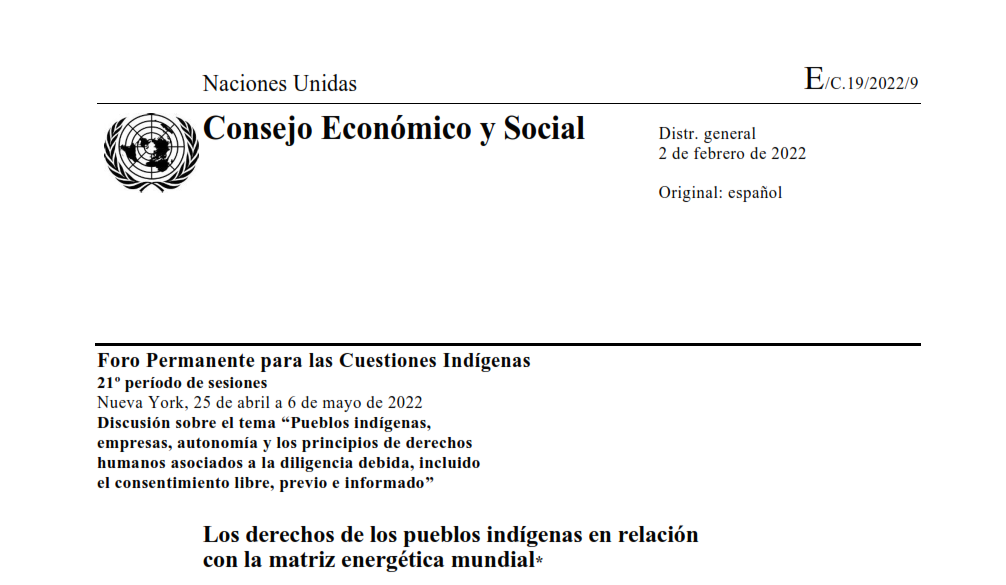 Los derechos de los pueblos indígenas en relación con la matriz energética mundial