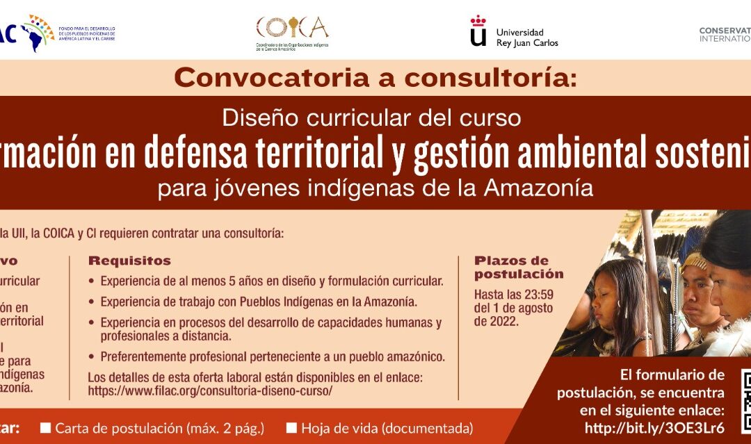 Convocatoria a consultoría para el diseño curricular de un curso para jóvenes indígenas de la amazonia